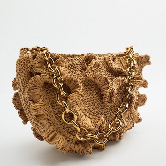 Zara Handbags - ZARA RUFFLED SHOULDER BAG GOLD CHAIN STRAP BRAND NEW WITH TAGS